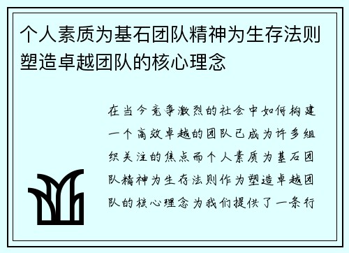 个人素质为基石团队精神为生存法则塑造卓越团队的核心理念
